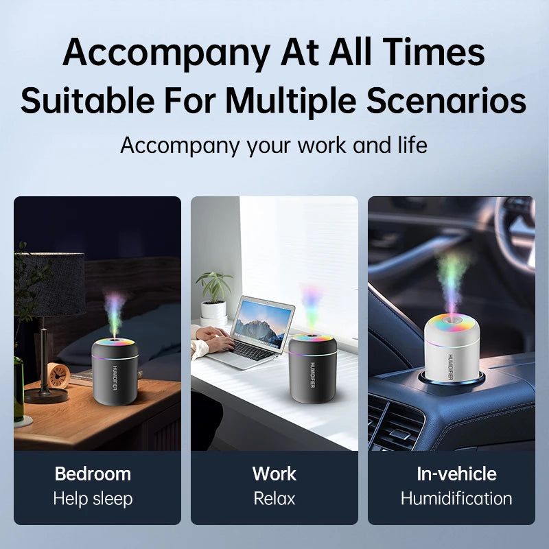 180ML Luxe Mini Aroma Diffuser – USB Ultrasonic Humidifier with Ambient LED for Car, Home & Bedroom Wellness